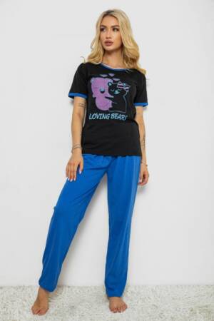 Піжама жіноча з принтом, колір чорний, 243R20257