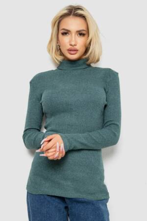 Гольф жіночий однотонний в рубчик, колір зелений, 238R803