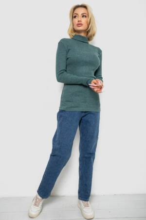 Гольф жіночий однотонний в рубчик, колір зелений, 238R803