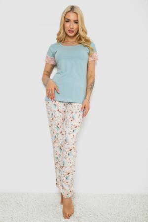 Піжама жіноча з принтом, колір оливковий, 243R1484-005