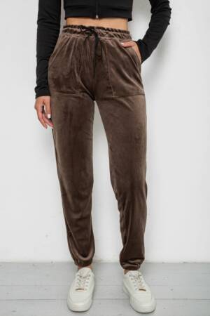 Штани жіночі велюрові, колір коричневий, 238R58168