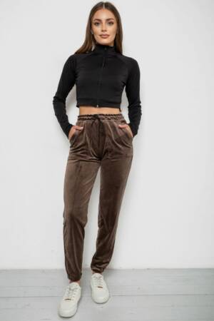 Штани жіночі велюрові, колір коричневий, 238R58168