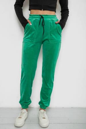 Штани жіночі велюрові, колір зелений, 238R58168