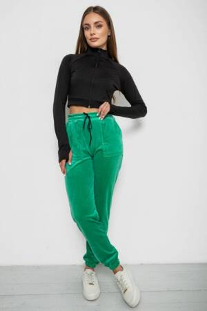 Штани жіночі велюрові, колір зелений, 238R58168