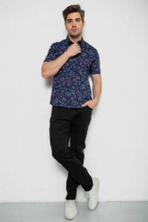 Сорочка чоловіча з принтом, колір темно-синій, 214R6917-91