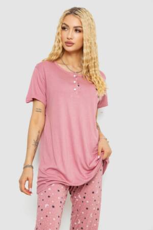 Піжама жіноча з принтом, колір пудровий, 243R7025-1