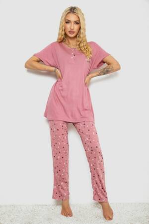Піжама жіноча з принтом, колір пудровий, 243R7025-1