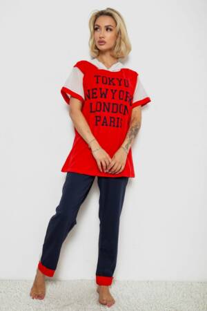 Жіноча піжама з принтом, колір червоний, 243R1600-030-1