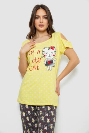 Жіноча піжама з принтом, колір жовтий, 243R903067