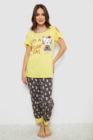 Жіноча піжама з принтом, колір жовтий, 243R903067