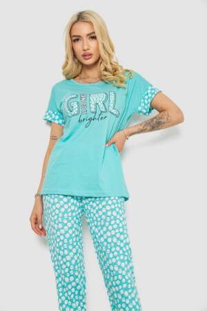 Піжама жіноча з принтом, колір бірюзовий, 243R2080-1