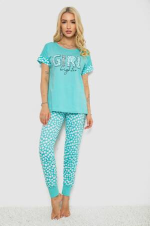 Піжама жіноча з принтом, колір бірюзовий, 243R2080-1