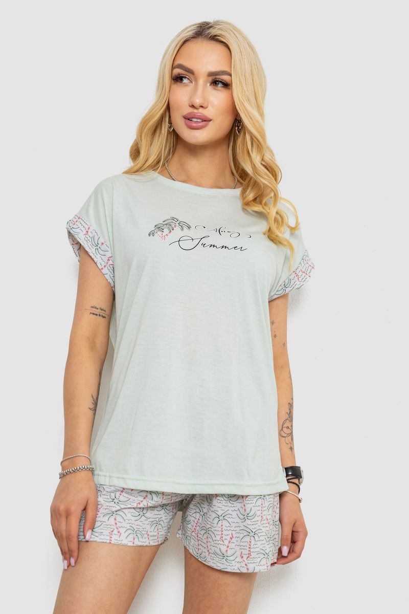 Піжама жіноча з принтом, колір м’ятний, 243R2107