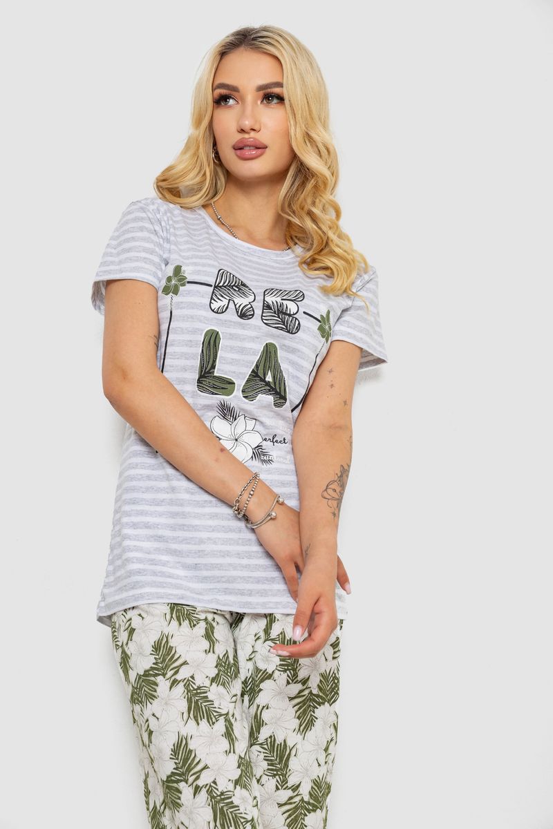 Піжама жіноча з принтом, колір сірий, 243R3757 - Зображення 2