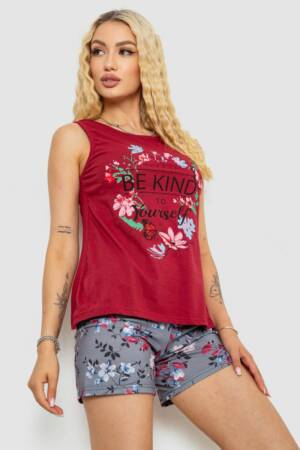 Піжама жіноча з принтом, колір бордовий, 243R24499