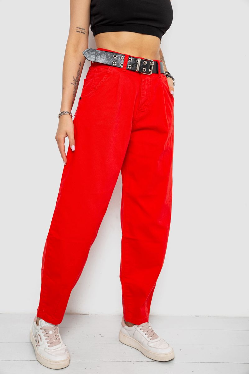 Джинси жіночі балони, колір червоний, 182R00255 - Зображення 3
