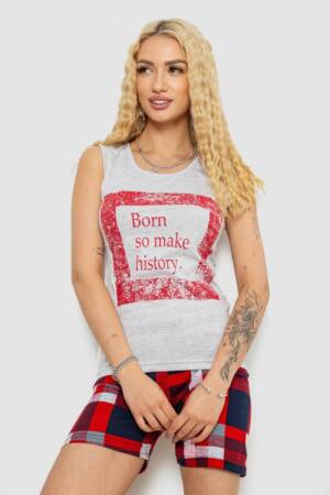 Піжама жіноча з принтом, колір сіро-червоний, 243R2467