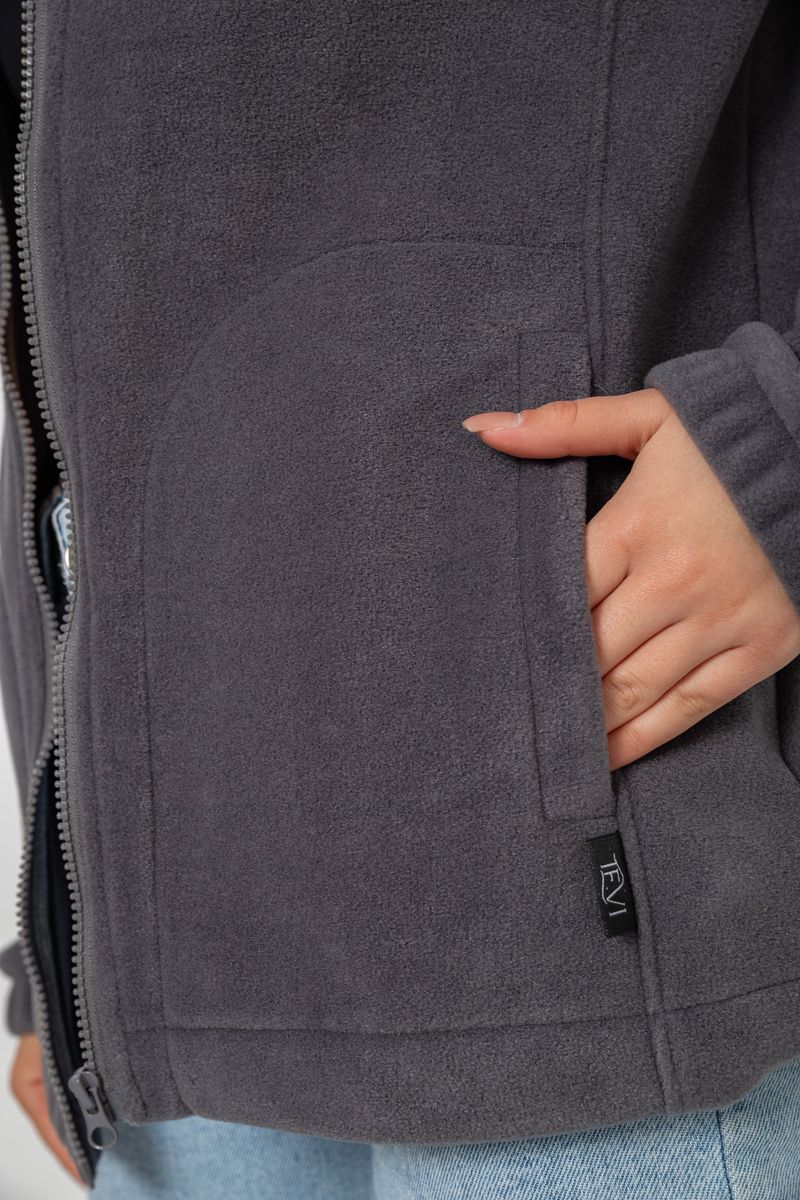 Кофта жіноча флісова на блискавці, колір темно-сірий, 102R5278 - Зображення 5