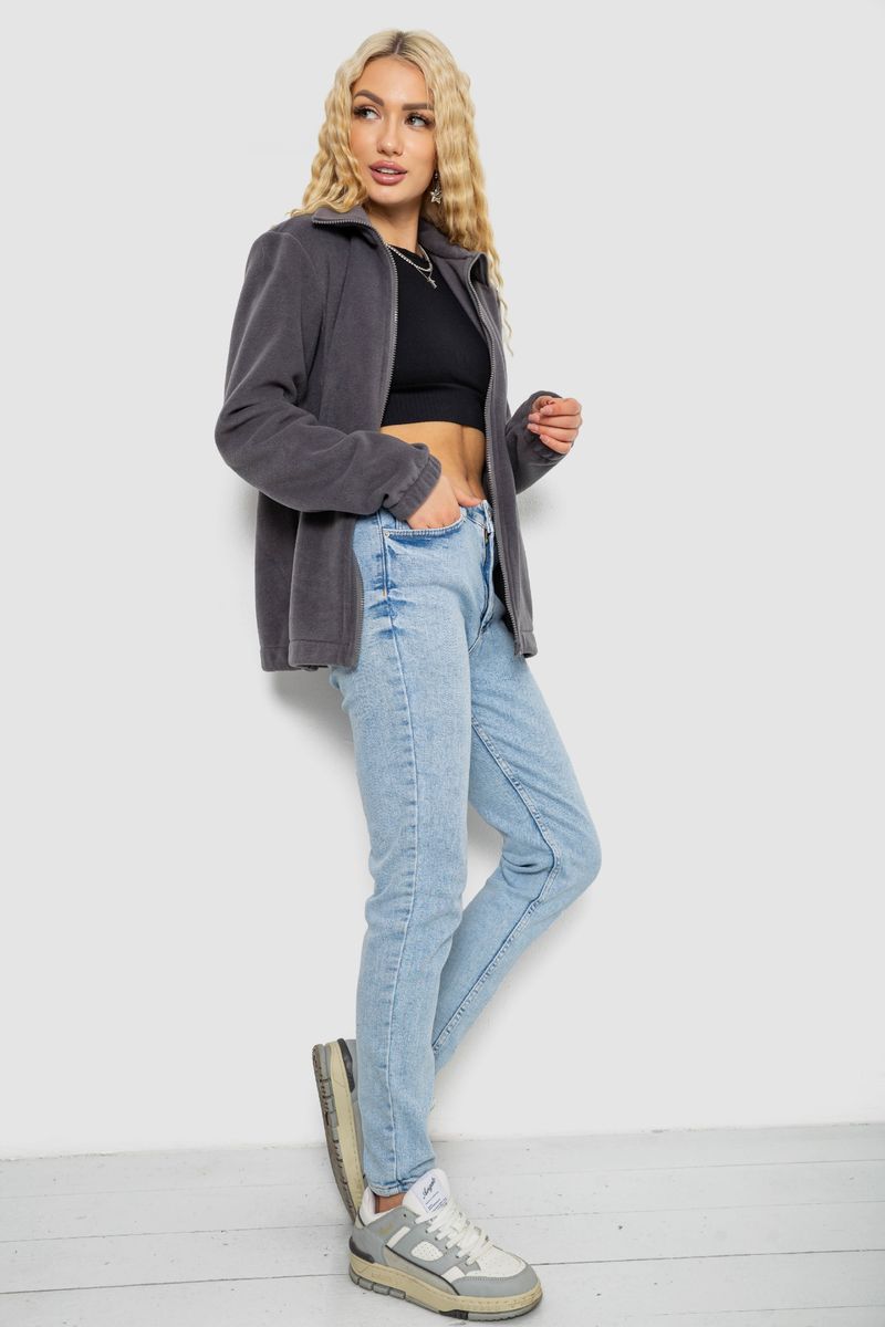 Кофта жіноча флісова на блискавці, колір темно-сірий, 102R5278 - Зображення 2