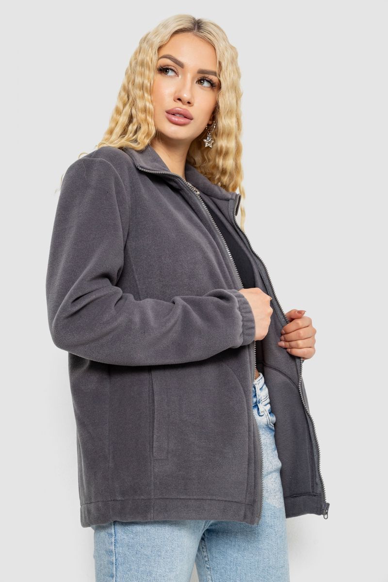 Кофта жіноча флісова на блискавці, колір темно-сірий, 102R5278 - Зображення 3