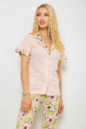 Жіноча піжама з принтом, колір персиковий, 243R7091