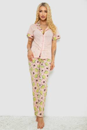 Жіноча піжама з принтом, колір персиковий, 243R7091