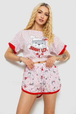 Піжама жіноча з принтом, колір рожевий, 243R15485