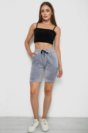 Шорти жіночі однотонні велюрові, колір сірий, 238R58169