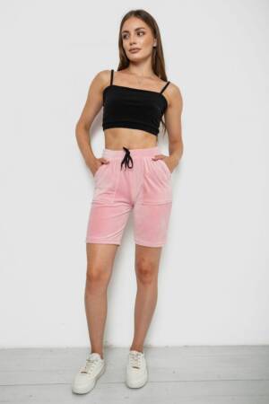 Шорти жіночі однотонні велюрові, колір пудровий, 238R58169