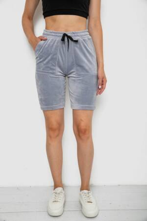 Шорти жіночі однотонні велюрові, колір сірий, 238R58169