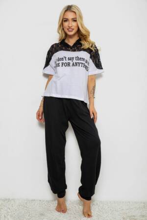 Піжама жіноча з принтом, колір білий, 243R1600-024