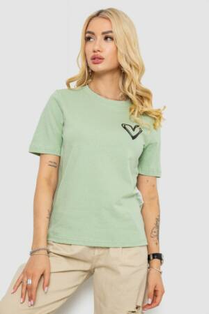 Жіноча футболка з принтом, колір оливковий, 241R128