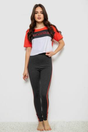 Піжама жіноча з принтом, колір сірий, 243R1488-007