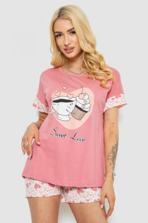 Піжама жіноча з принтом, колір пудровий, 243R3046