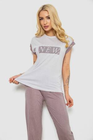 Піжама жіноча з принтом, колір сірий, 243R2115