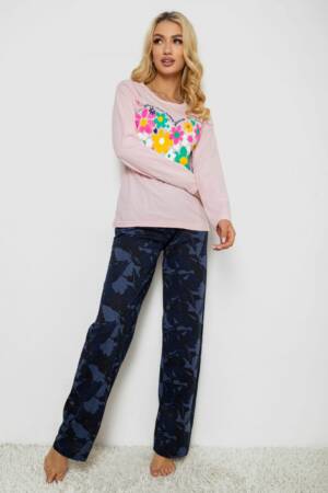 Піжама жіноча з принтом, колір рожевий, 243R1051-1
