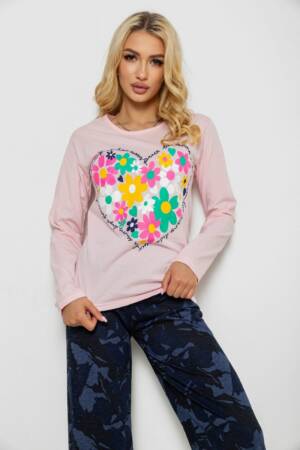 Піжама жіноча з принтом, колір рожевий, 243R1051-1
