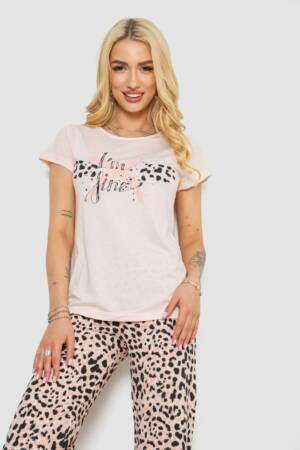 Піжама жіноча з принтом, колір рожевий, 243R7112