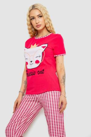 Піжама жіноча з принтом, колір малиновий, 243R15694