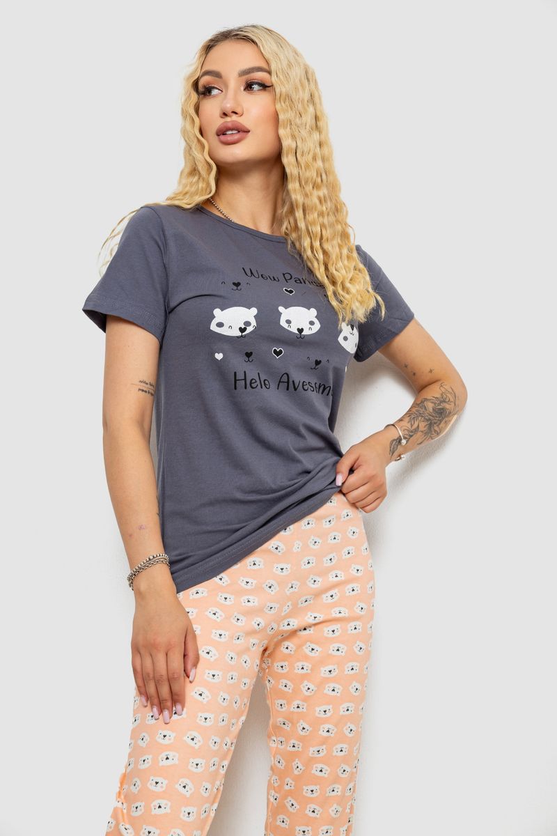 Піжама жіноча з принтом, колір сірий, 243R15916 - Зображення 2