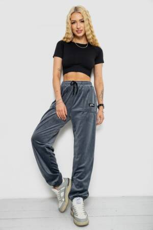 Спортивні штани жіночі велюрові на флісі, колір сірий, 238R58647-1