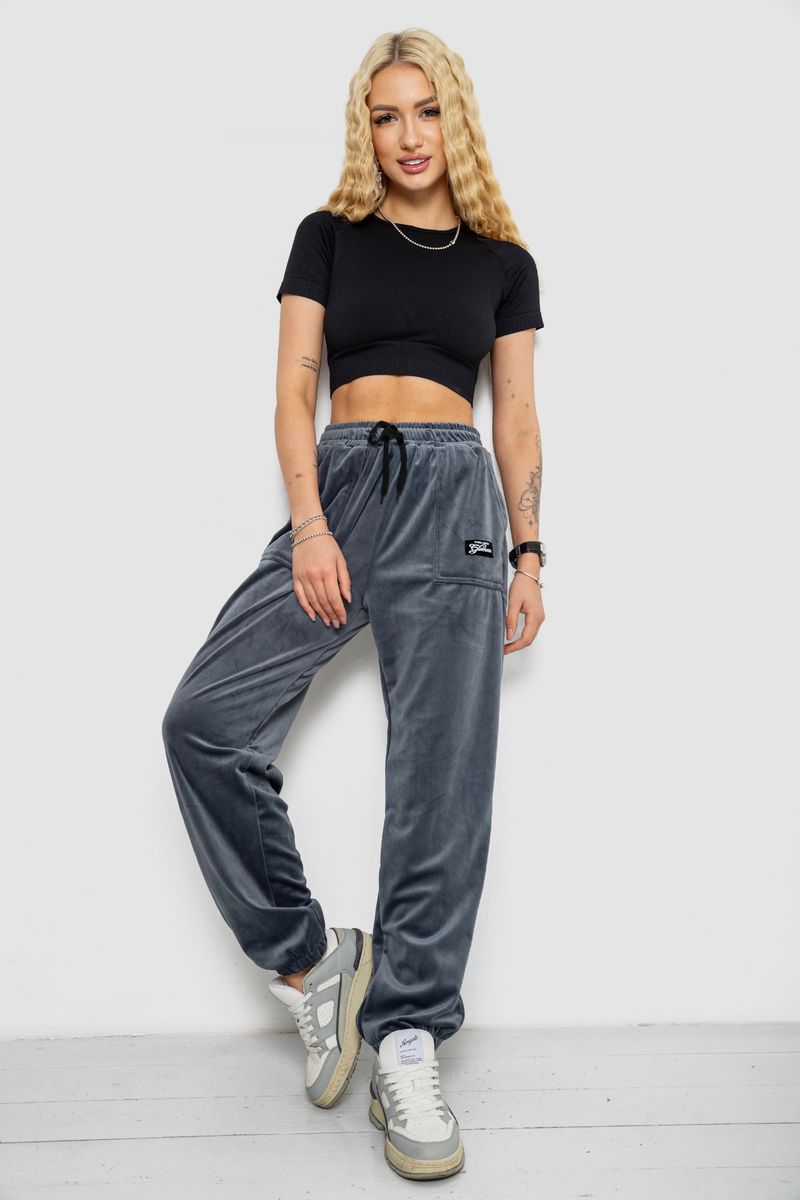 Спортивні штани жіночі велюрові на флісі, колір сірий, 238R58647-1 - Зображення 2