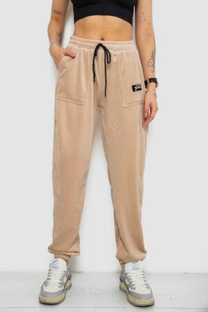 Спортивні штани жіночі велюрові на флісі, колір бежевий, 238R58647-1