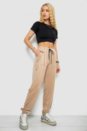 Спортивні штани жіночі велюрові на флісі, колір бежевий, 238R58647-1