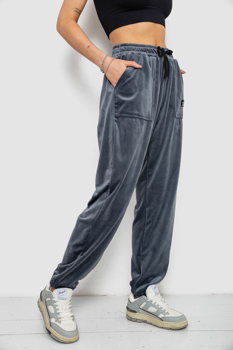 Спортивні штани жіночі велюрові на флісі, колір сірий, 238R58647-1 - Зображення 3