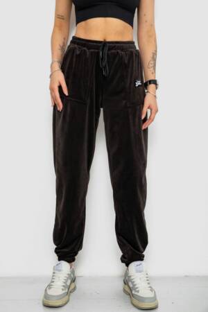 Спортивні штани жіночі велюрові на флісі, колір чорний, 238R58647-1