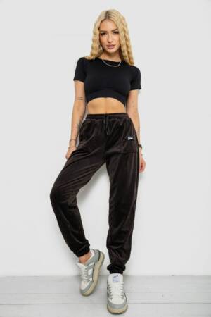 Спортивні штани жіночі велюрові на флісі, колір чорний, 238R58647-1