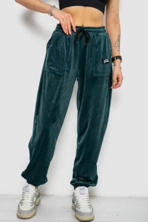 Спортивні штани жіночі велюрові на флісі, колір зелений, 238R58647-1