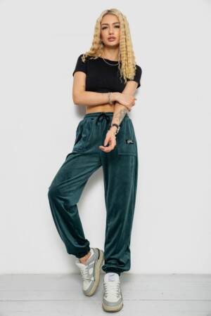 Спортивні штани жіночі велюрові на флісі, колір зелений, 238R58647-1
