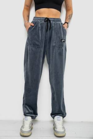 Спортивні штани жіночі велюрові на флісі, колір сірий, 238R58647-1